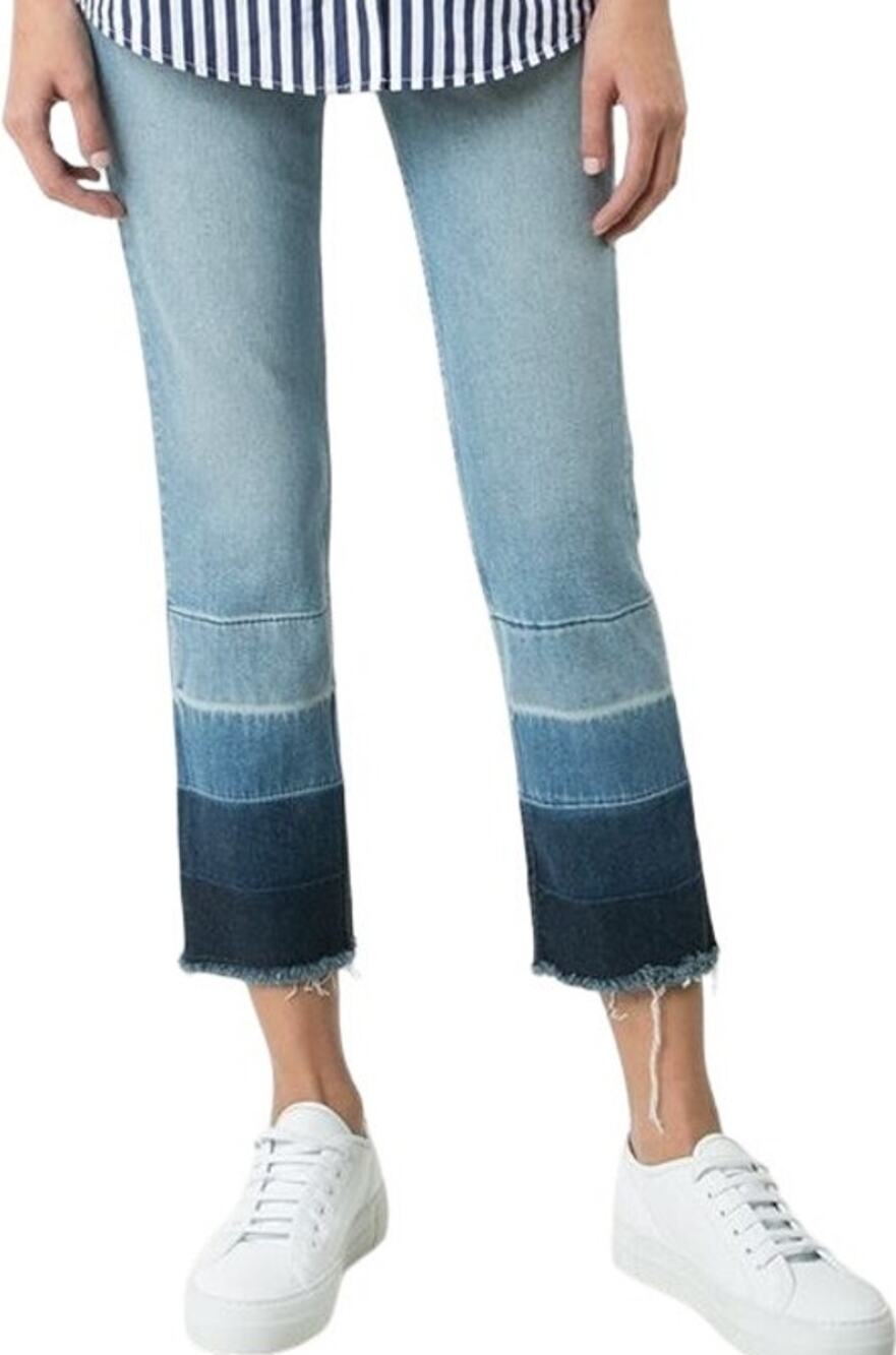 3x1 Shelter High Rise Cropped Jeans Ombre Straight Leg Raw Hem Denim Blue 27